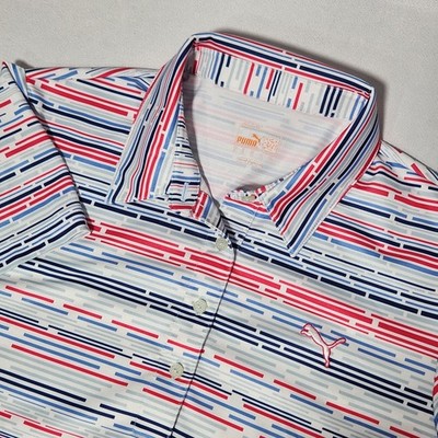 Puma Sportlifestyle dryCELL Womens Golf Polo Shirt Red White Blue Striped sz M