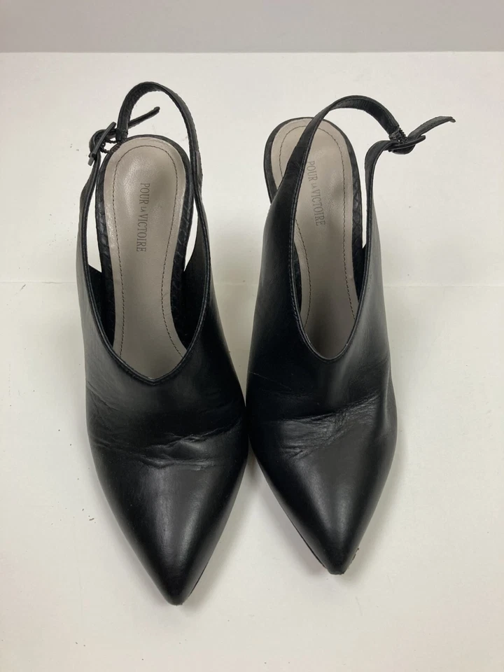 Botín Pour La Victoire para mujer negro con tira trasera tacones talla 6,5 Foto 2 de 4