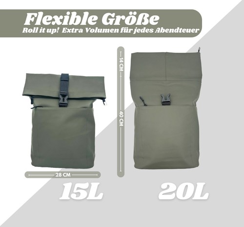 Rolltop Rucksack Backpack Medium Damen Herren Wasserfester Rucksack Laptop - Bild 4 von 42