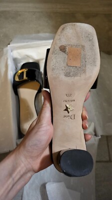 Auth* Christian Dior Sandals in Black Leather With CD Logo Charms