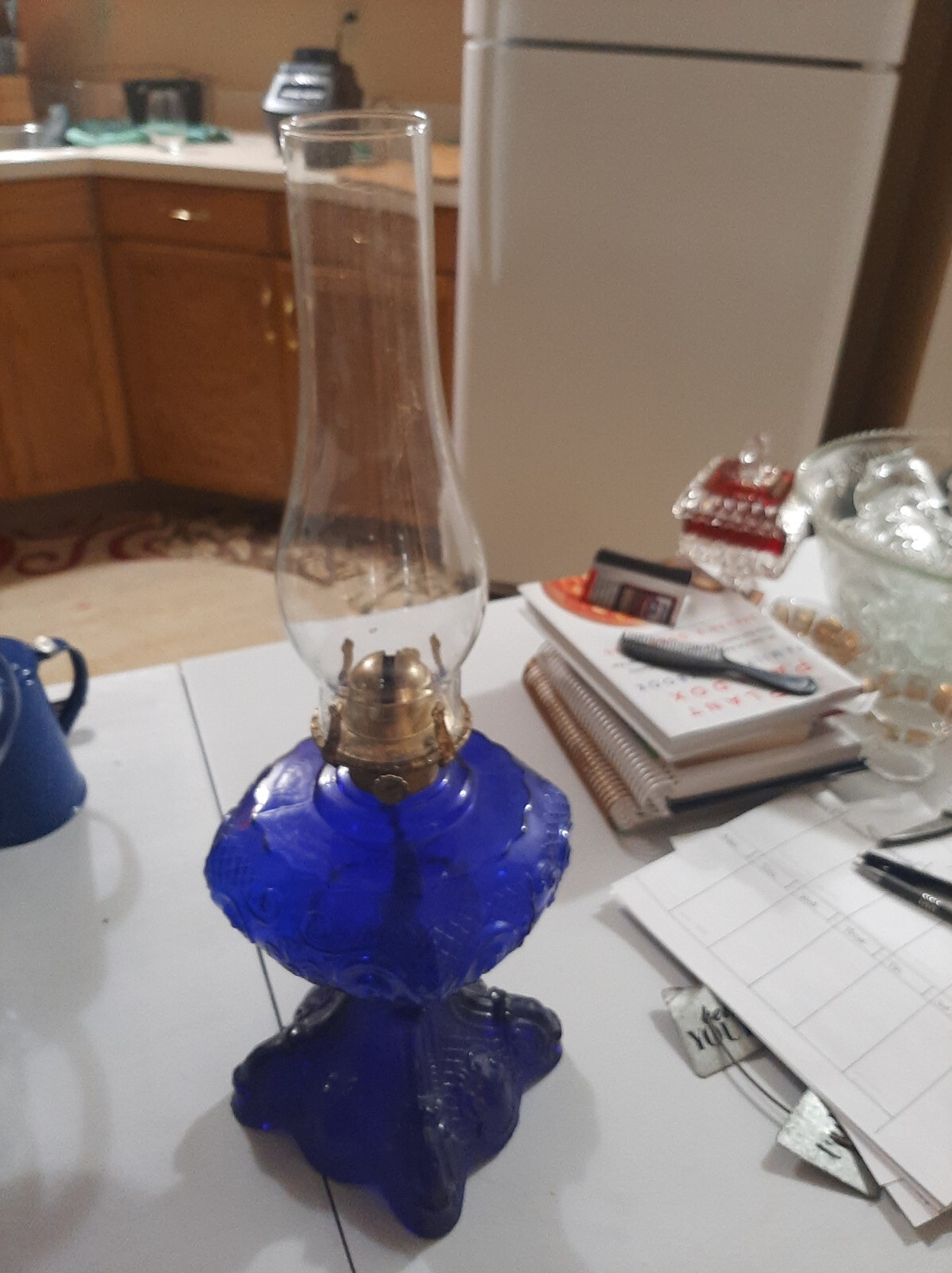 Original Antique Cobalt Princess Feather Oil Lamp eBay