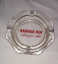 Vintage 4.5" Octagonal Clear Glass Ramada Inn Luxury For Less Ashtray
