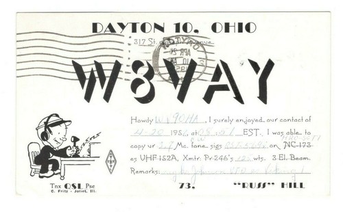 CB HAM RADIO QSL CARD Dayton Ohio 1950's Postcard  EB132
