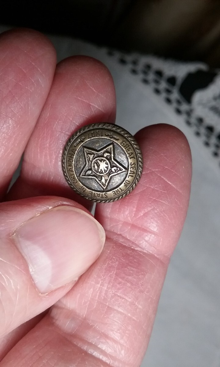 ヴィンテージ チェンジ ボタン ワーク ボタンState Seal Vintage Military Button Great Seal of the State of Oklahoma 1907