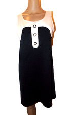 ANN TAYLOR LOFT SZ.6, SLEEVELESS IVORY-BLACK 60'S VIBE SHIFT DRESS