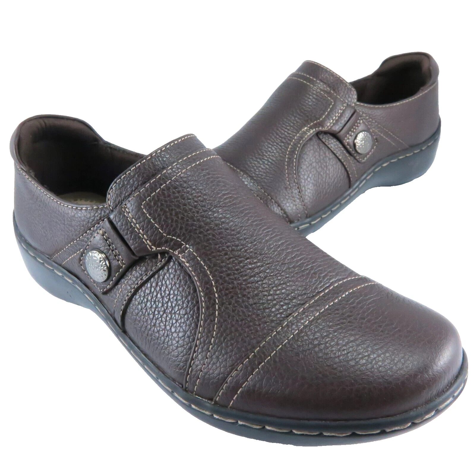 NUOVO ~ Mocassini Clarks Collection donna taglia 5 5M mocassini slip on in pelle marrone