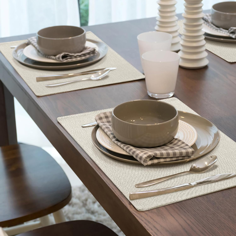 Cream Cloth Placemats Set of 6 Cotton Linen Blend Washable Dining Table