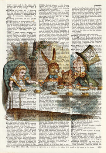 ALICE IN WONDERLAND Tea Party  * VINTAGE DICTIONARY PAPER ART PRINT - Picture 1 of 1
