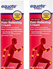 EQUATE Ultra Strength Pain Relieving Cream Muscle Rub non-greasy 4oz. Pack of 2.