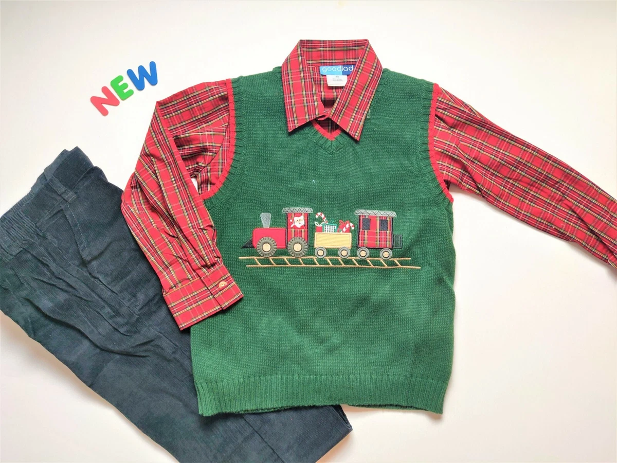 Toddler Kids Boys Clothes Size 5 6 NWT Good lad Green Train Sweater Vest Suit