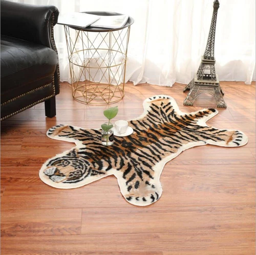 Tiger Print Teppich Faux Tier Kuhfell Niedlich Fußmatte Rutschfest Carpet 85x110CM - Bild 2 von 6