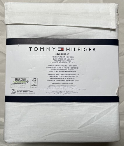NIP TOMMY HILFIGER 100% PREMIUM COTTON WHITE QUEEN SHEET SET - Picture 2 of 2