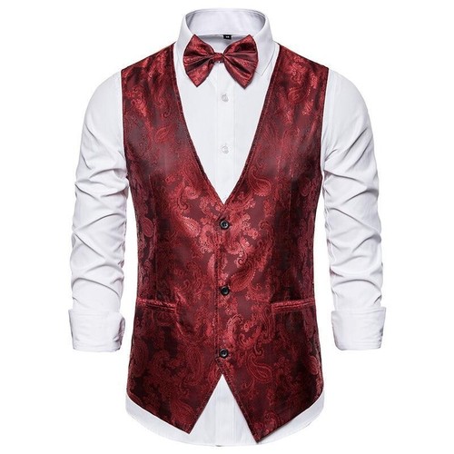 Men's Vest Embroidery Waistcoat for Tuxedo Wedding Prom Formal Business Vest - Picture 11 of 12