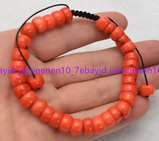 Natural 6x10mm Orange Coral Gemstone Cylinder Beads Adjustable Bracelet 7.5 in