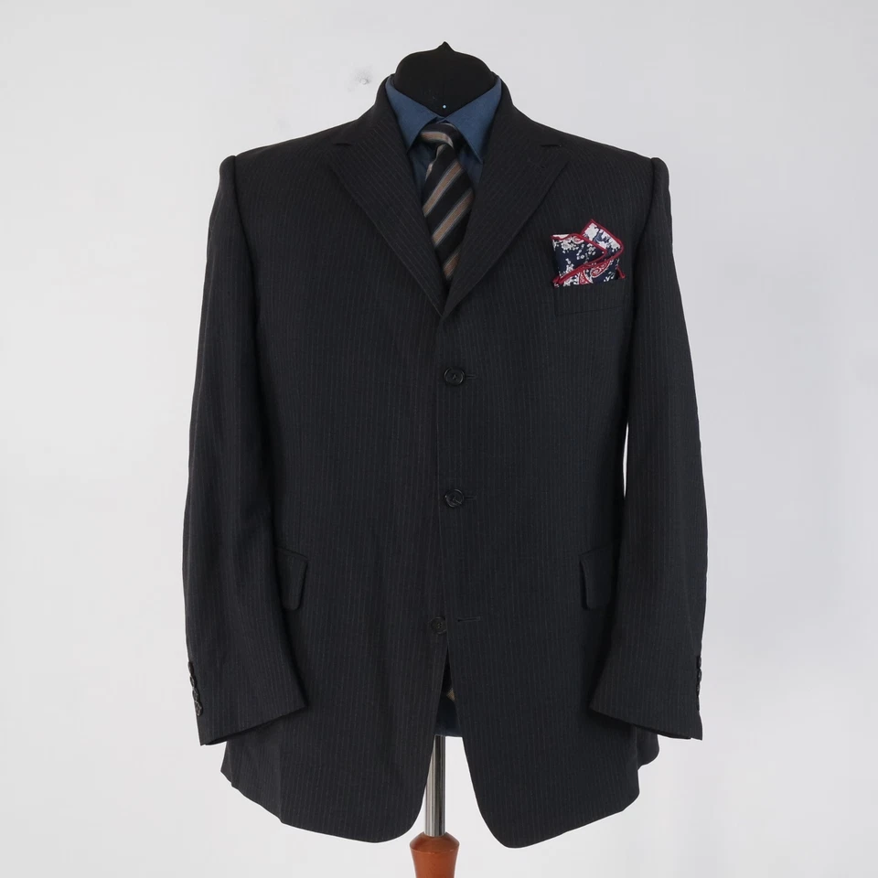 Mens Dark Grey Blazer 50R UK Size Striped Wool Sport Coat Jacket - Image 4 of 4