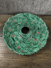 Chip And Dip Dish Bundt Christmas Holy Green & Red Color 10.5 In Ceramic Bowl