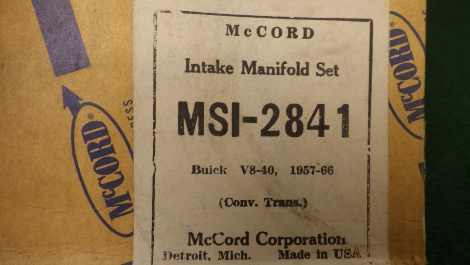 Juego de juntas de colector de admisión McCord 1957-1966 Buick Special V8 364 cabeza de clavo NOS Foto 2 de 4