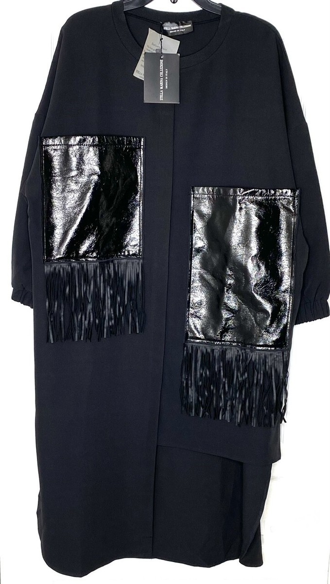 服/ファッション stella marina collezione italy STELLA MARINA COLLEZIONE Italy Black Faux Leather Fringe