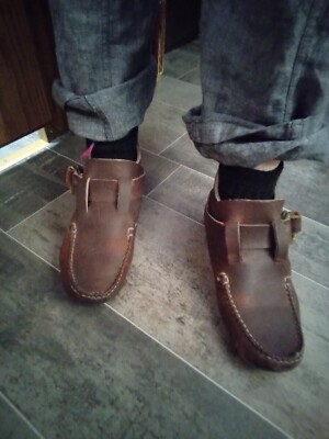 VINTAGE Carl Dyer Quoddy Moccasins Mens 7.5 Brown Leather Boots 