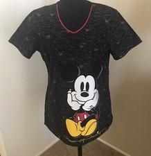 Disney Mickey Mouse  Never Stop Dreaming  Black Scrub Top Pockets Size SMALL EUC