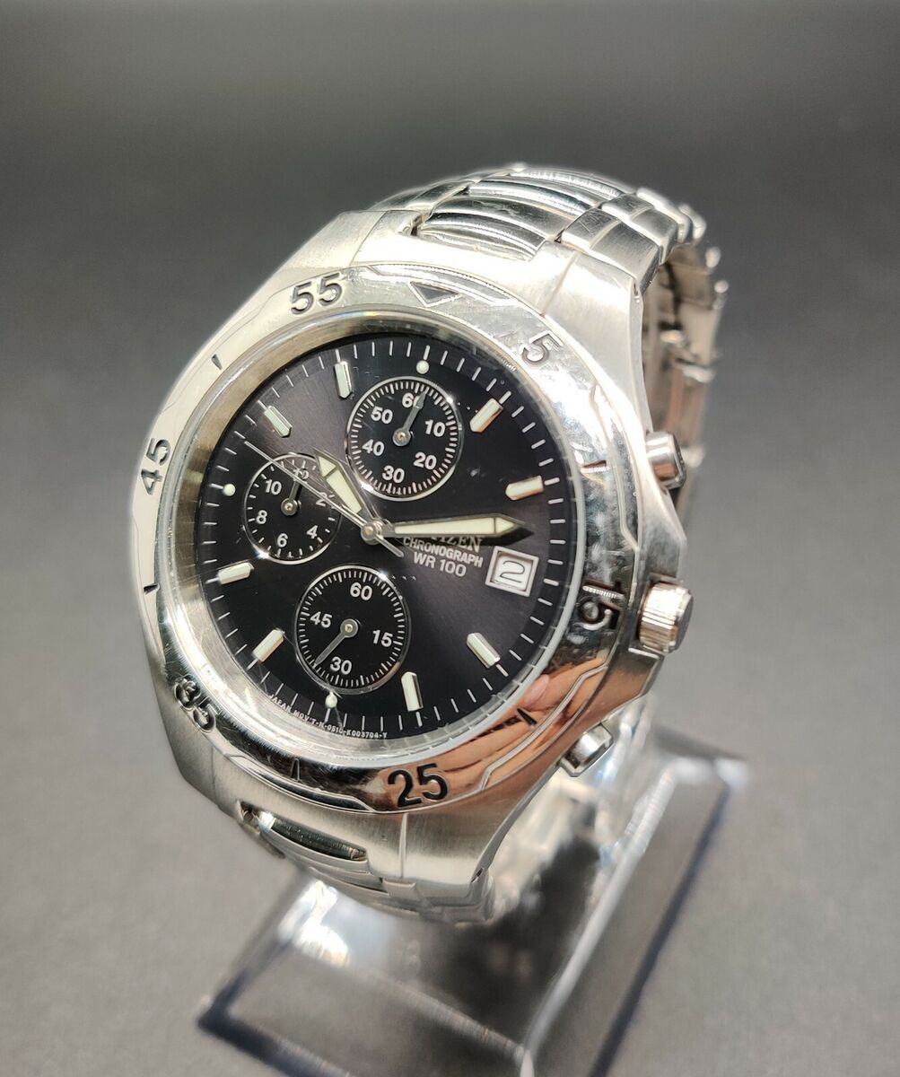 Citizen Mens Chronograph Watch Black Dial WR100 Date Citizen Mens Chronograph Watch Black Dial WR100 Date