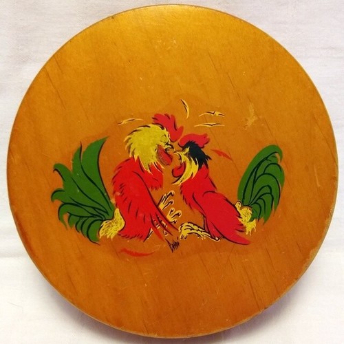 Vintage Wood Press Fighting Cocks Graphic Wall Mount Hamburger Or 