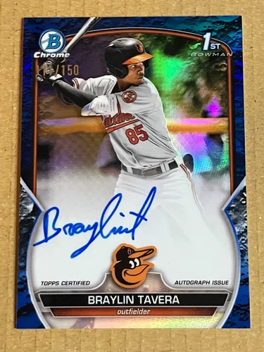 2023 Bowman Chrome Braylin Tavera 1st Blue Lunar Crater Auto /150 Orioles