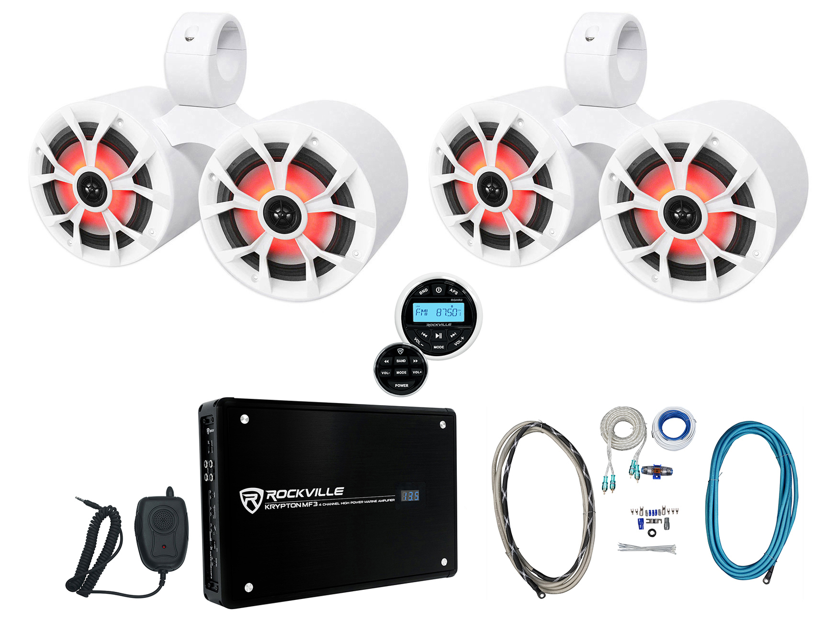 2 Светодиодные динамики для морского вейкборда Rockville Dual 65 LED Ресивер Усилитель Комплект усилителей 98290₽