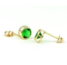 14K Round Bezel Set 5mm Yellow Gold Birthstone Earrings