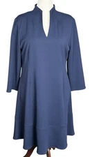 New Ming Wang Women Sz LARGE Navy Blue Stretch Deco Crepe Funnel Neck Dress NWT
