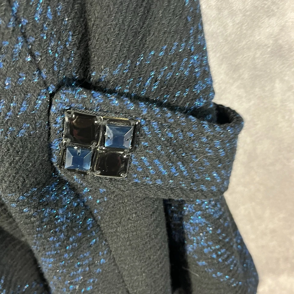 Alberto Makali Jacket Womens 4 Blue & Black Cropped Jewel Accents Double Breast - Image 4 of 4