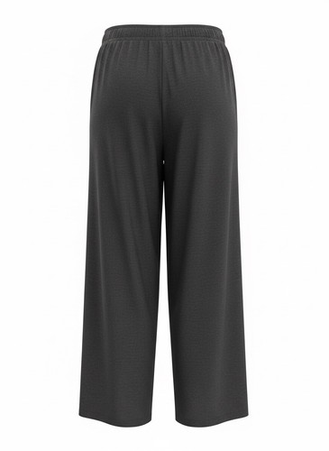 L) Pantaloni EILEEN FISHER grigio antracite GAMBA LARGA vita elastica tasche CROP - Foto 1 di 8