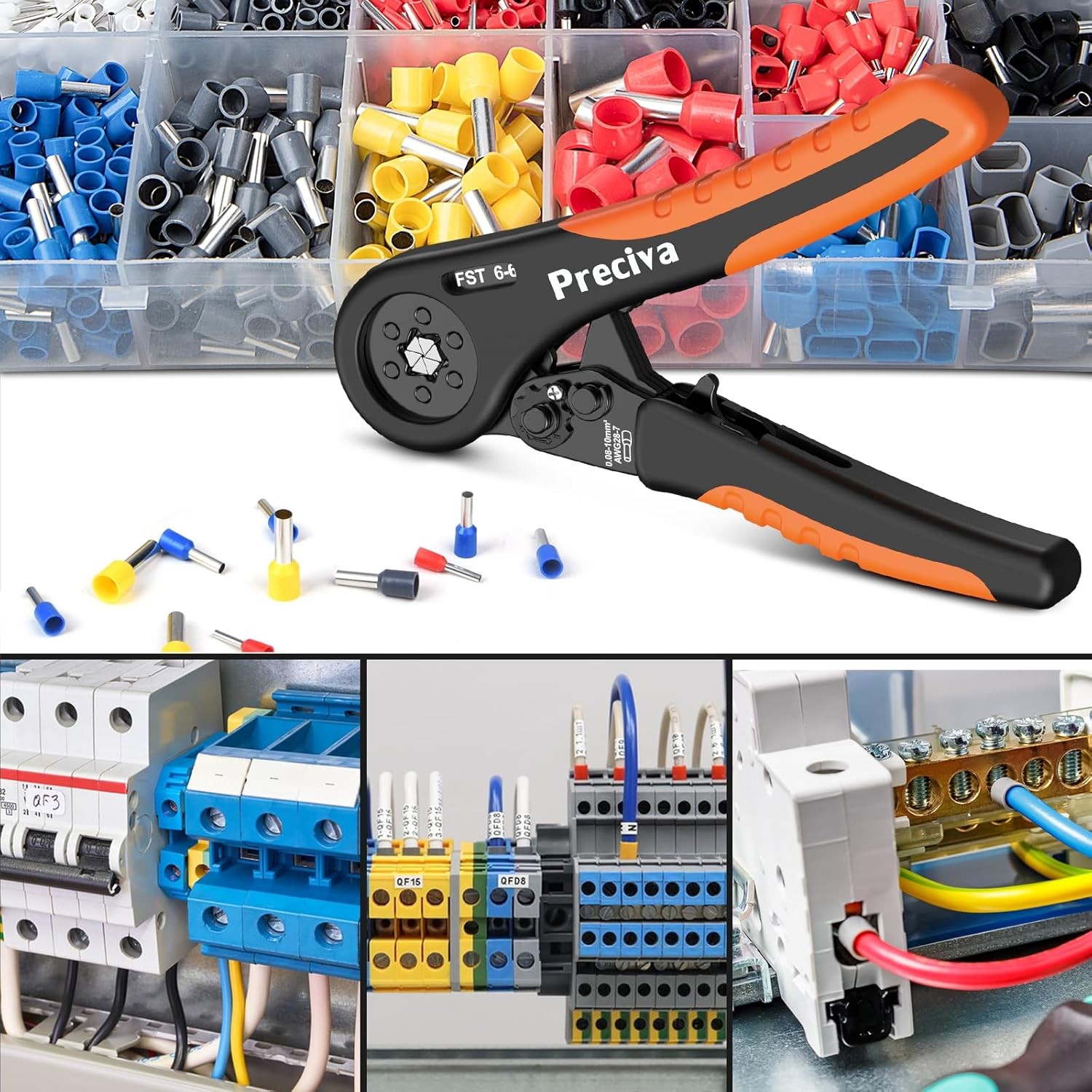 Preciva Ferrule Crimping Tool Kit, Hexagonal Ratchet Wire Crimp Metallic 