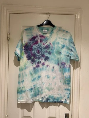 Hanes Tie Dye Crew Neck T-Shirt, Festival Summer Vibes. Blue Purple White Size L - Image 1 of 4