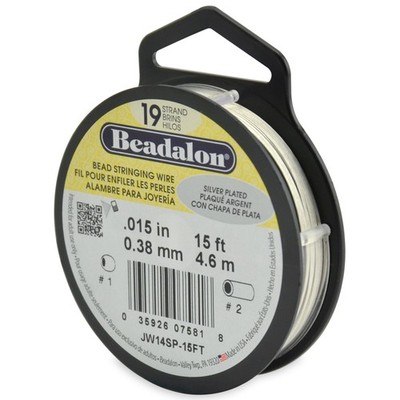 19-Strand Bead Stringing Wire .015 in .38mm Silver Plated 15 ft Package