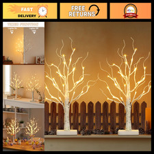 Lighted Birch Tree with LED Lights - White Christmas Tree Decor, 2-Pack
