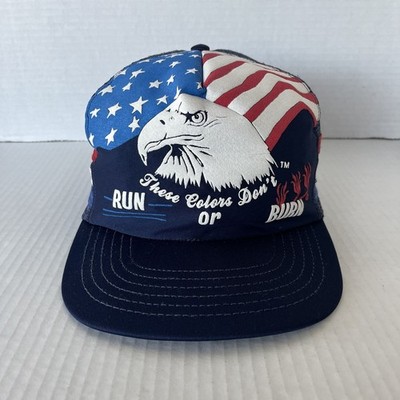 Vintage These Colors Don t Run Or Burn 3 Stripe Snapback Trucker Hat Eagle USA