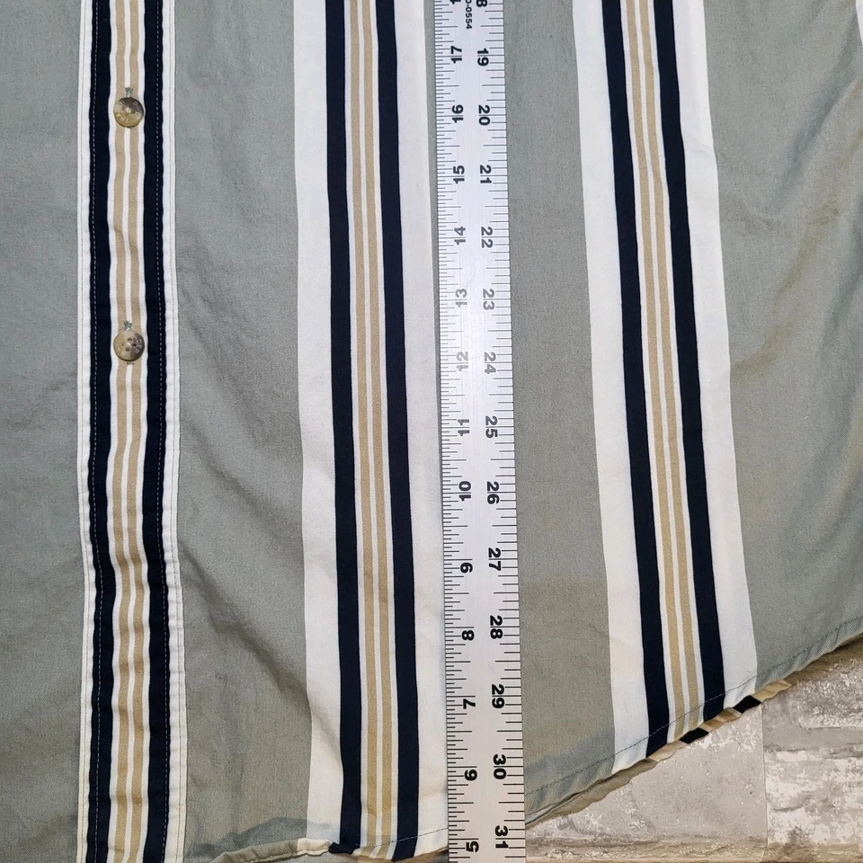 Camisa de Colección Trader Bay Para Hombre con Botones LG Rayas Verticales 100% Algodón Verde Azul Marino Foto 3 de 4