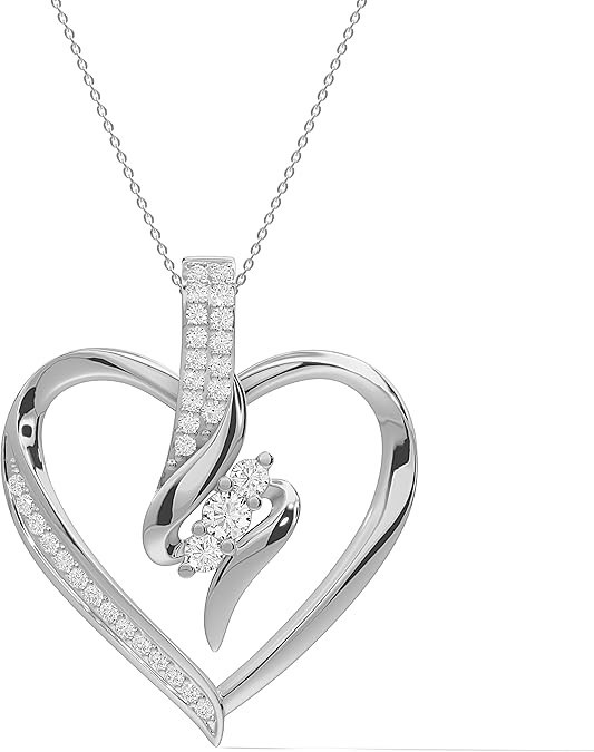 1/4 Ct Lab Grown Diamond 3 Stone Swirl Heart Pendant Necklace in 10k Gold