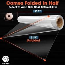 Premium 3mm Thick Clear Cellophane Wrap Roll | 31.5" x 100ft (Unfolded) Folde...