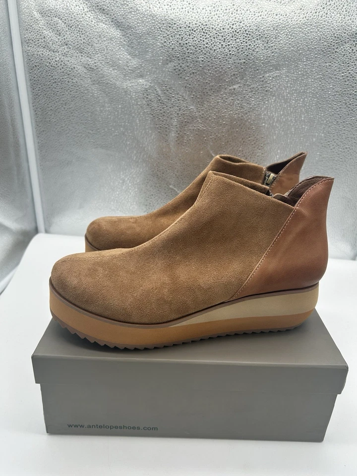 New Antelope Jojo Suede Platform Wedge Side Zip Ankle Boot Tan EU 41 US 10-10.5 - Image 4 of 4