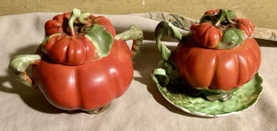 Royal Bayreuth TOMATO Covered Sugar + Mustard With Lettuce Underplate