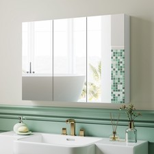 Wall Mounted Bathroom Mirror Cabinet with 4 Adjustable Shelves, White