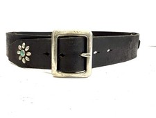 Authentic JOED- 100 Leather, Black Belt Brass Studs  Genuine Turquoise 34 Med