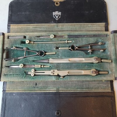 antique 1800s Wadsworth-Howland Co. drafting scribe writing box tool set 