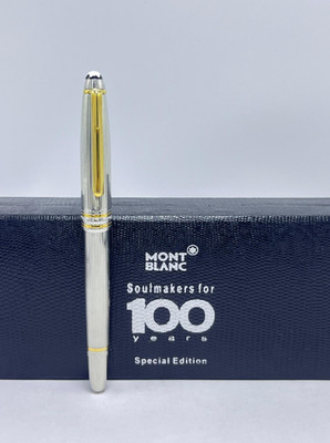 Nice Montbanc Meisturstuck Silver Body + Golden Clip Ballpoint Pen l Black Ink