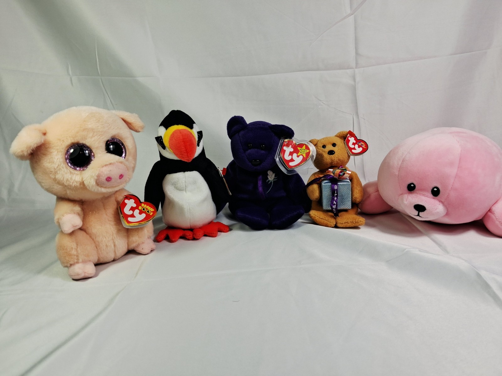 TY Beanie Babies & Plush Lot of 5 Including Princess, Puffer, Piggley...