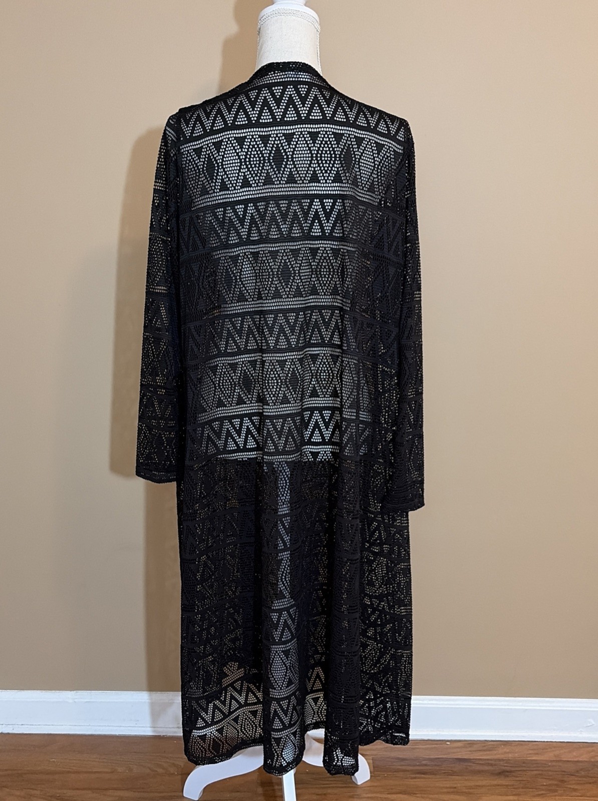 Lularoe Large Solid Black Crochet Long Duster Car… - image 3