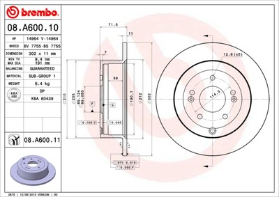 Brembo 08.A600.11 Brake Disc for Hyundai,Inokom
