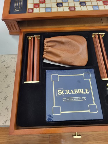 Scrabble Luxury Edition with Rotating Wooden Game Board In Box - Complete - Picture 9 of 20